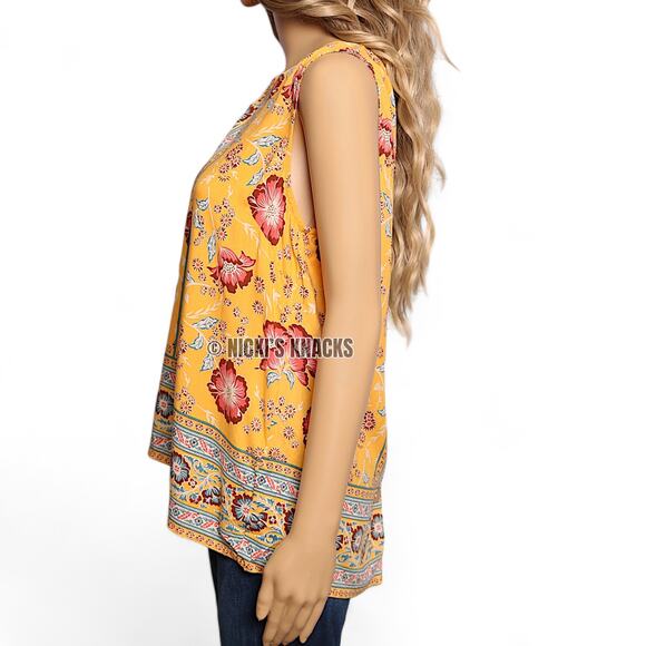 Rachel Rachel Roy Yellow Floral Boho Sleeveless Tank Top High Low Hem Size S - Picture 4 of 10